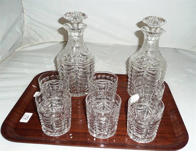 Lot 172 - Six Stuart cut glass whiskey glasses and two decanters