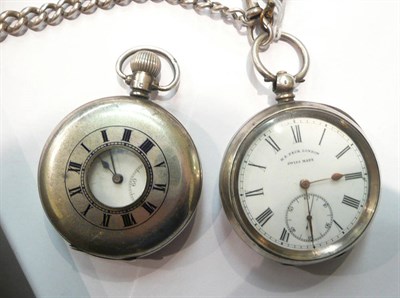 Lot 177 - Silver half hunter pocket watch, 935 stamped pocket watch, face inscribed "H.E. Peck, London...