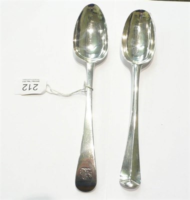 Lot 212 - Two Old English pattern tablespoons, Dublin 1735, James Taylor London 1787, Richard Crossley