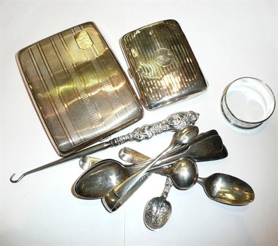 Lot 215 - Two silver cigarette cases and a small quantity of silver spoons