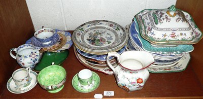 Lot 270 - Shelf of assorted stone china, decorative plates and two boxes of tea wares etc