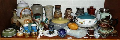 Lot 278 - A shelf of studio pottery, decorative pottery etc