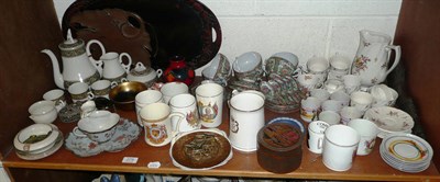 Lot 279 - A shelf including a Belleek coffee service, Doulton, Poole etc