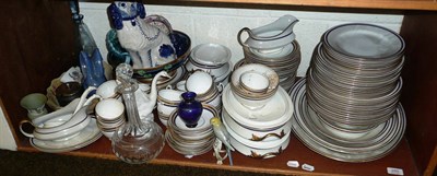 Lot 280 - Shelf including blue and gilt decorated dinner wares and other China, glass etc