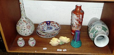 Lot 286 - Famille vert baluster vase, kutani vase, Imari plates, bottle vase and stopper and other items