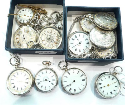 Lot 304 - Twelve fob watches with three fancy linked white metal chains