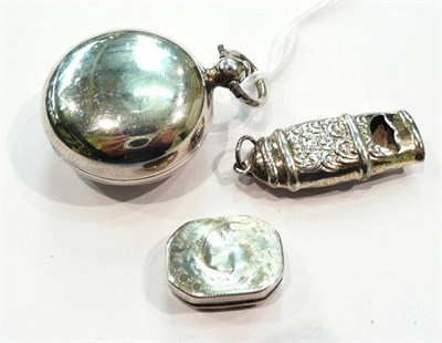 Lot 309 - Silver sovereign holder, vinaigrette and whistle