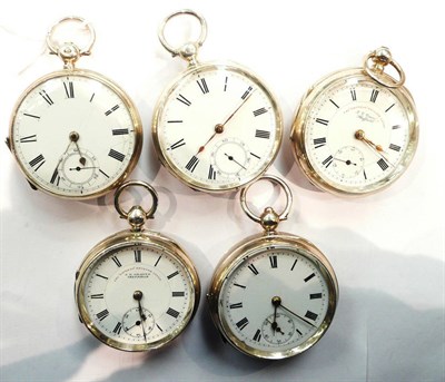 Lot 318 - Five silver open faced pocket watches