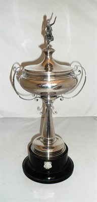 Lot 339 - A large silver twin handled trophy cup and cover