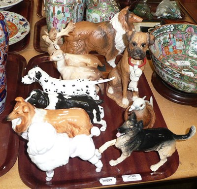 Lot 350 - Six Beswick dogs, a stag and a doe, a Border Fine Arts dog and a Beswick pigeon