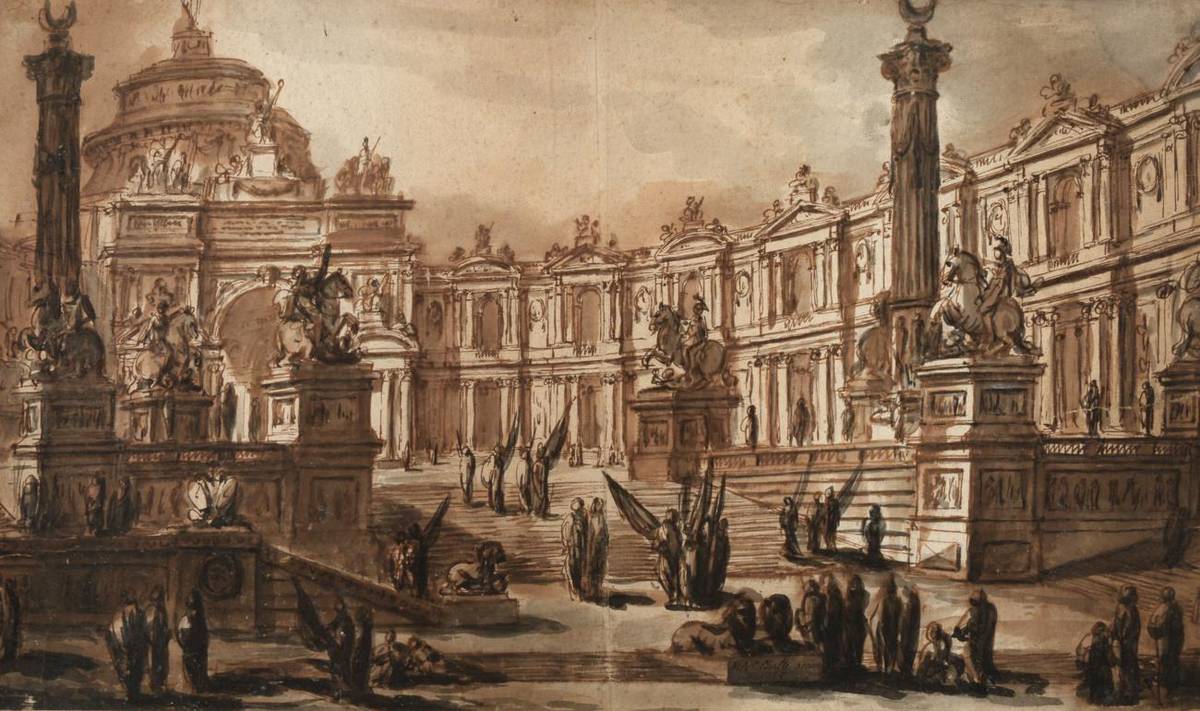 Lot 565 - Attributed to Charles Michel- Ange Challes (1718-1778) French  A Roman architectural capriccio...