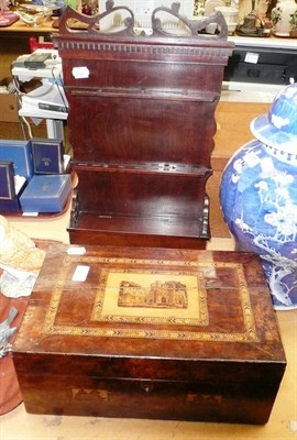 Lot 355 - A walnut writing slope with tunbridge decoration of a castle (split) and a spoon rack