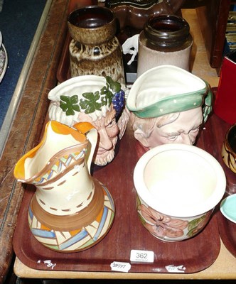 Lot 362 - A moorcroft pottery jardiniere, two Doulton character jugs, two West German Bases and a Myott jug