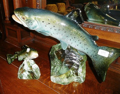 Lot 375 - A large ceramic model of a leaping trout mounted on a glass base, signed R Gangl**