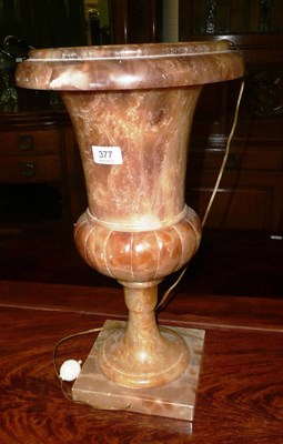 Lot 377 - Alabaster vase baluster shaped vase, converted to a table lamp