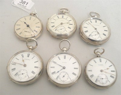 Lot 381 - Six silver open faced pocket watches