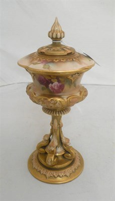 Lot 394 - A Royal Worcester rose painted vase and cover - knop restored