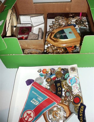 Lot 401 - Box of assorted medals, badges, etc