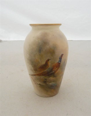 Lot 405 - Royal Worcester small vase decorated with pheasants by J. Stinton