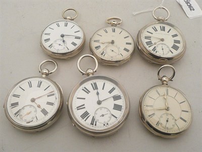 Lot 407 - Six silver open faced pocket watches