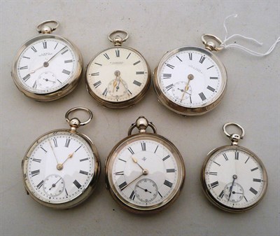 Lot 413 - Six silver open faced pocket watches