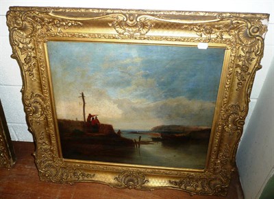 Lot 472 - After W J Calcott, figures on a coastline, framed oil painting