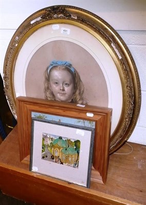 Lot 491 - Oil on board, lady in garden setting, Portrait of a Young Girl, pastel and Watercolour, Pump Rooms