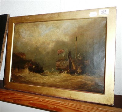 Lot 497 - Follower of Clarkson Stanfield, figures in boats off a coastline a prison wall nearby