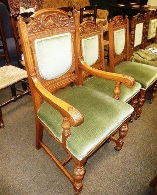 Lot 577 - A set of carved oak Victorian dining chairs comprising two carvers and six others