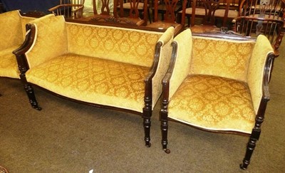 Lot 586 - A late Victorian five piece salon suite with yellow velvet upholstery