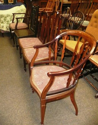 Lot 590 - An Edwardian mahogany occasional chair, an Edwardian tub shaped chair, two side chairs, upholstered