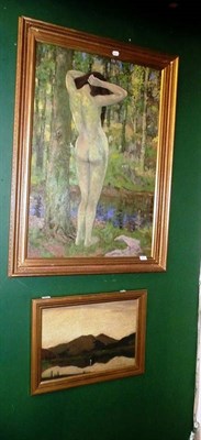 Lot 693 - Jas Wright, a framed oil, portrait of a nude, together with a landscape