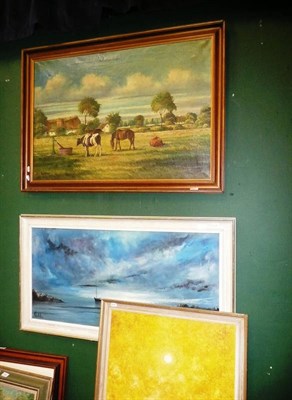 Lot 695 - Two large modern framed oils on board signed Klee and an oil on canvas of rural scene (3)