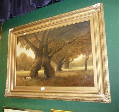 Lot 698 - W.H. Marshall, gilt framed oil on canvas cattle in a wooded landscape