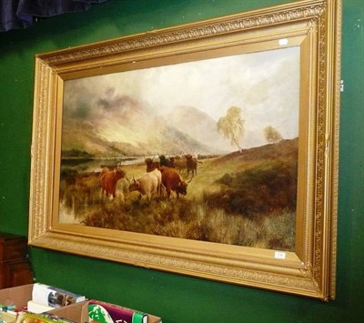 Lot 738 - Hall, a large gilt framed oil on canvas, Cattle