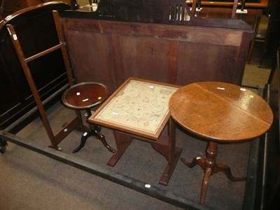 Lot 615A - Fire screen,  wine table, oak tripod table, cheval mirror frame