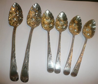 Lot 2 - Two Georgian spoons (later embossed and decorated) and four others, similar