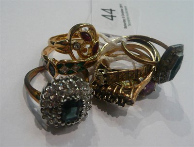 Lot 44 - Three 9ct gold gem set rings and five other dress rings