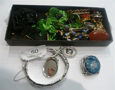 Lot 50 - Three bar brooches, silver bangle, silver medal 'East Riding Country Football Association',...