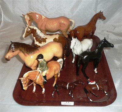 Lot 77 - Seven Beswick horses including 'Boy on Pony' and two Britains lead horses