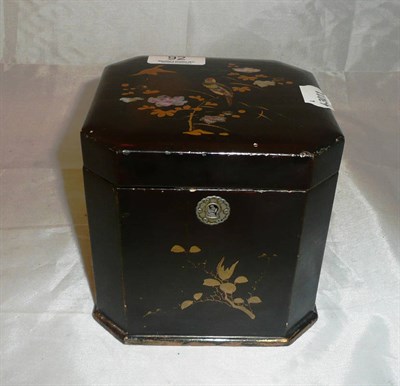 Lot 92 - A Victorian black lacquer tea caddy with inlaid decoration