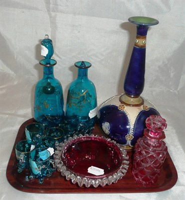 Lot 95 - Aesthetic glass liqueur set, two Cranberry pieces and a Doulton stoneware vase