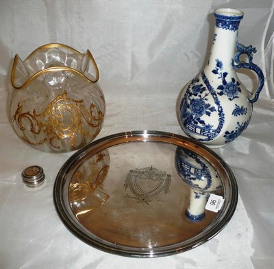 Lot 96 - Silver plated circular tray, silver pill box, Chinese-style bottle vase (a.f.) and a late 19th...