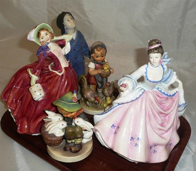 Lot 110 - Two Hummel figures, a Copenhagen boy and two Doulton figures