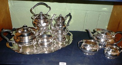 Lot 115 - Five piece plated tea and coffee set on a tray and a three piece tea service