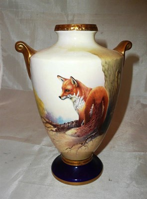 Lot 146 - An Aynsley Fine Art Collection vase, hand painted with a fox by J Shaw