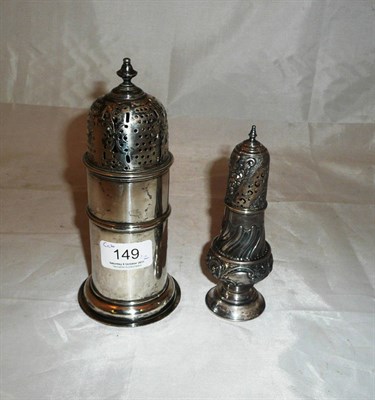 Lot 149 - A large silver sugar caster with armorial device and another