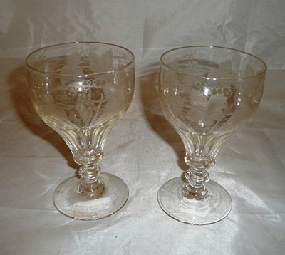 Lot 151 - Pair of etched glass ale glasses