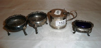 Lot 152 - Pair Georgian salts and another and a silver mustard