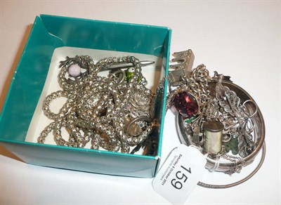 Lot 159 - Assorted silver jewellery including a bangle, a charm bracelet and a miracle brooch